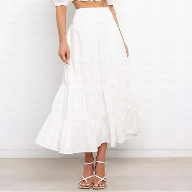 Women's Skirt Swing Maxi Cotton And Linen Black White Skirts Summer Pocket Basic Casual Casual Daily Weekend S M L