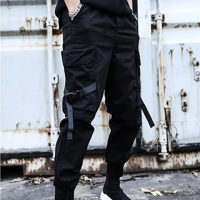 mens casual pants Trousers multi-pockets Streetwear Harem fashion cargo joggers gym drawstring long pants ankle-length trousers with multi-pockets