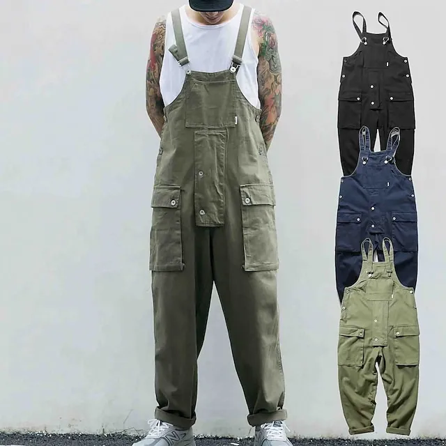 Men's Trousers Work Pants Overalls Rompers Classic Multi Pocket Plain Comfort Outdoor Full Length Casual Daily Streetwear Retro Vintage ArmyGreen Black