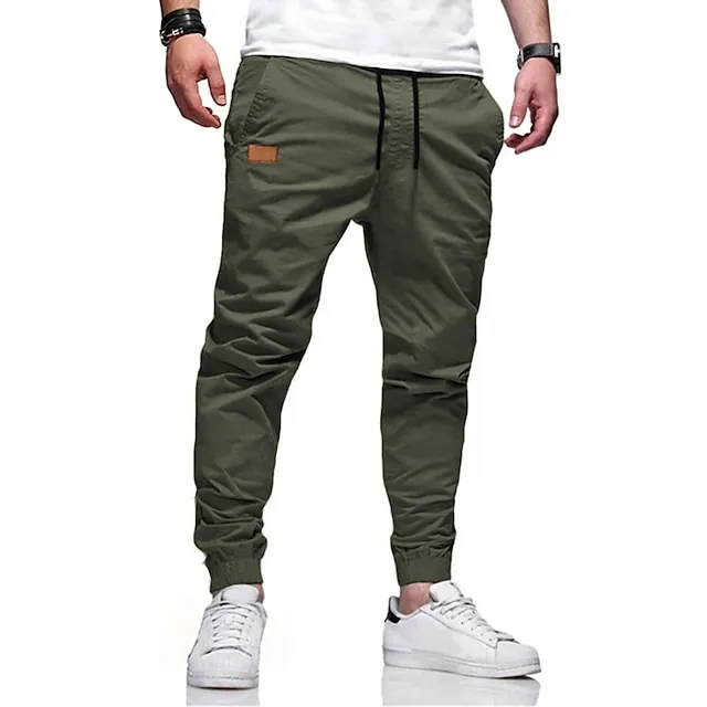 Men's Cargo Pants Cargo Trousers Joggers Trousers Casual Pants Drawstring Elastic Waist Elastic Cuff Plain Sports Outdoor Running Cotton Streetwear Workout ArmyGreen Black