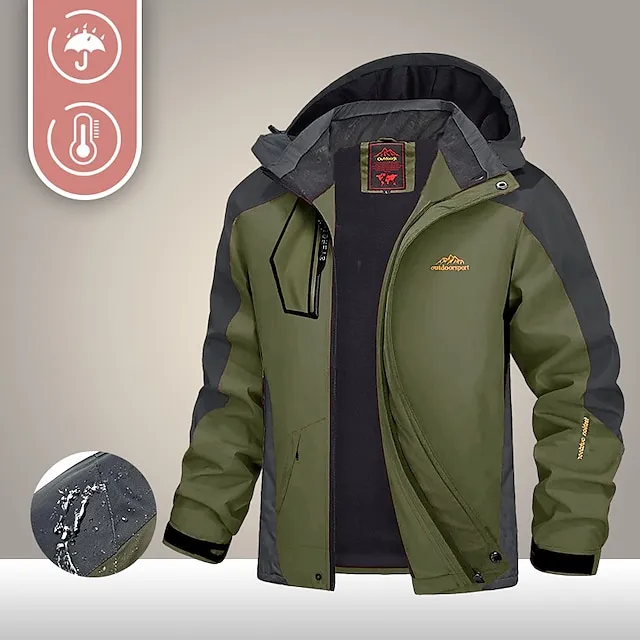 Men's Waterproof Hiking Jacket Rain Jacket Hiking Windbreaker Outdoor Thermal Warm Waterproof Windproof Breathable Outerwear Hoodie Raincoat Fishing Climbing Camping / Hiking / Caving Lake blue Navy