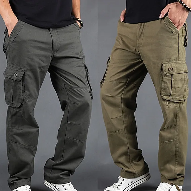 Men's Cargo Pants Cargo Trousers Trousers Leg Drawstring 6 Pocket Plain Comfort Outdoor Daily Going out 100% Cotton Fashion Streetwear Grass Green Black