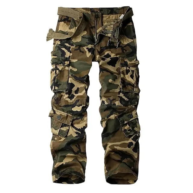 Men's Cargo Pants Work Pants Parachute Pants Pocket Multi Pocket High Rise Solid Colored Wearable Outdoor Full Length Outdoor Casual Streetwear Classic Loose Fit Yellow camouflage Grass Green High