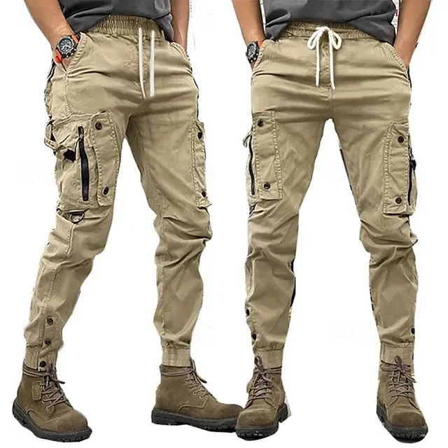 Men's Cargo Pants Cargo Trousers Pocket Drawstring Elastic Waist Plain Comfort Breathable Outdoor Daily Going out Fashion Casual Black Khaki