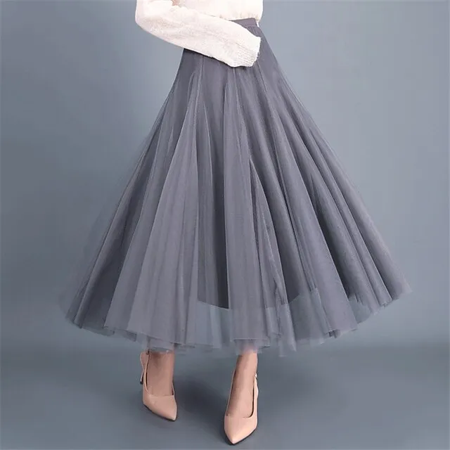 Women's Skirt Swing Maxi Tulle Skirts Apricot Green Lake Black White Skirts Fall & Winter Ruched Fashion Casual Street Daily S M L